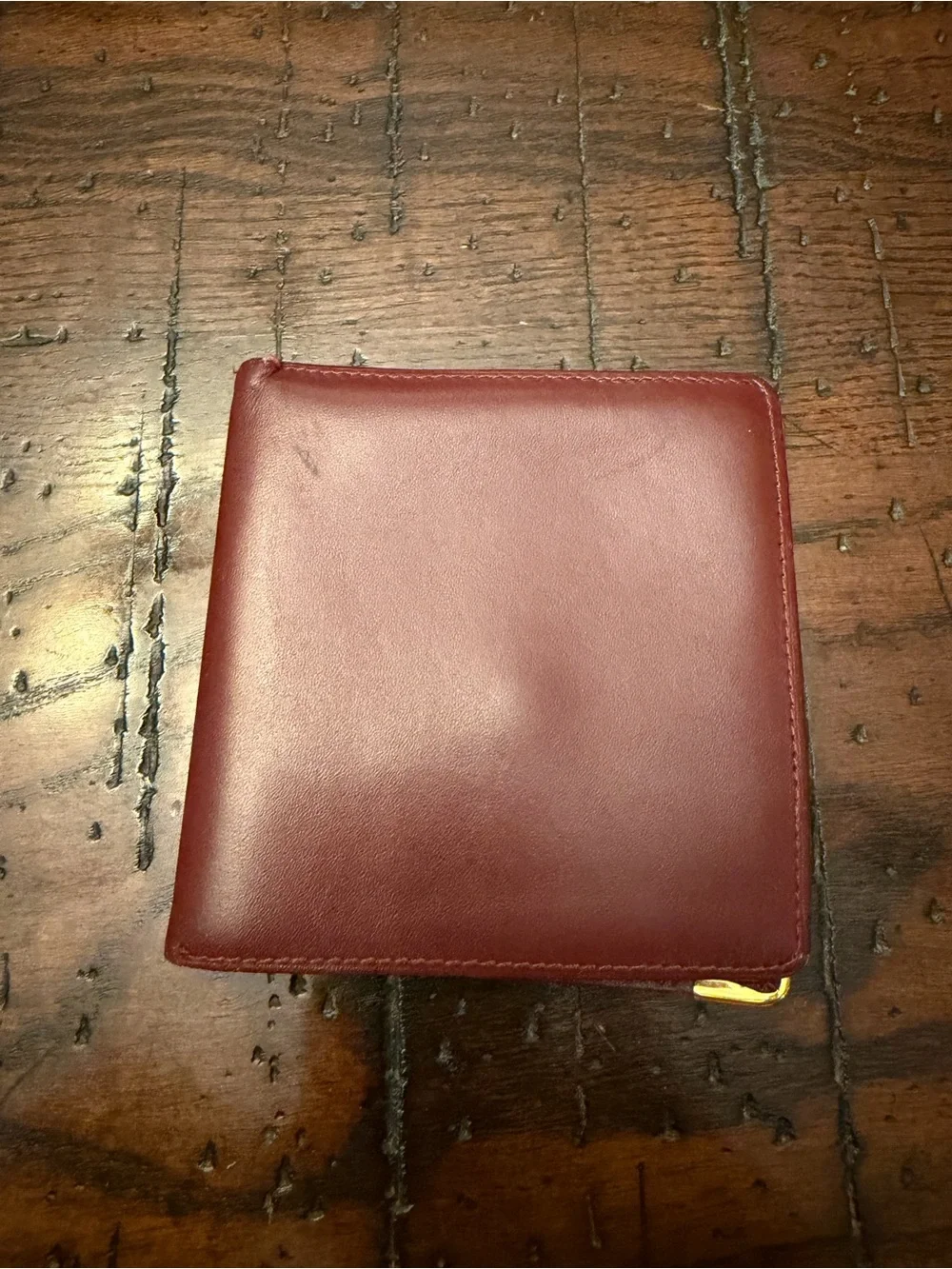 Cartier Men's Bifold Wallet in Burgundy with Gold Corners